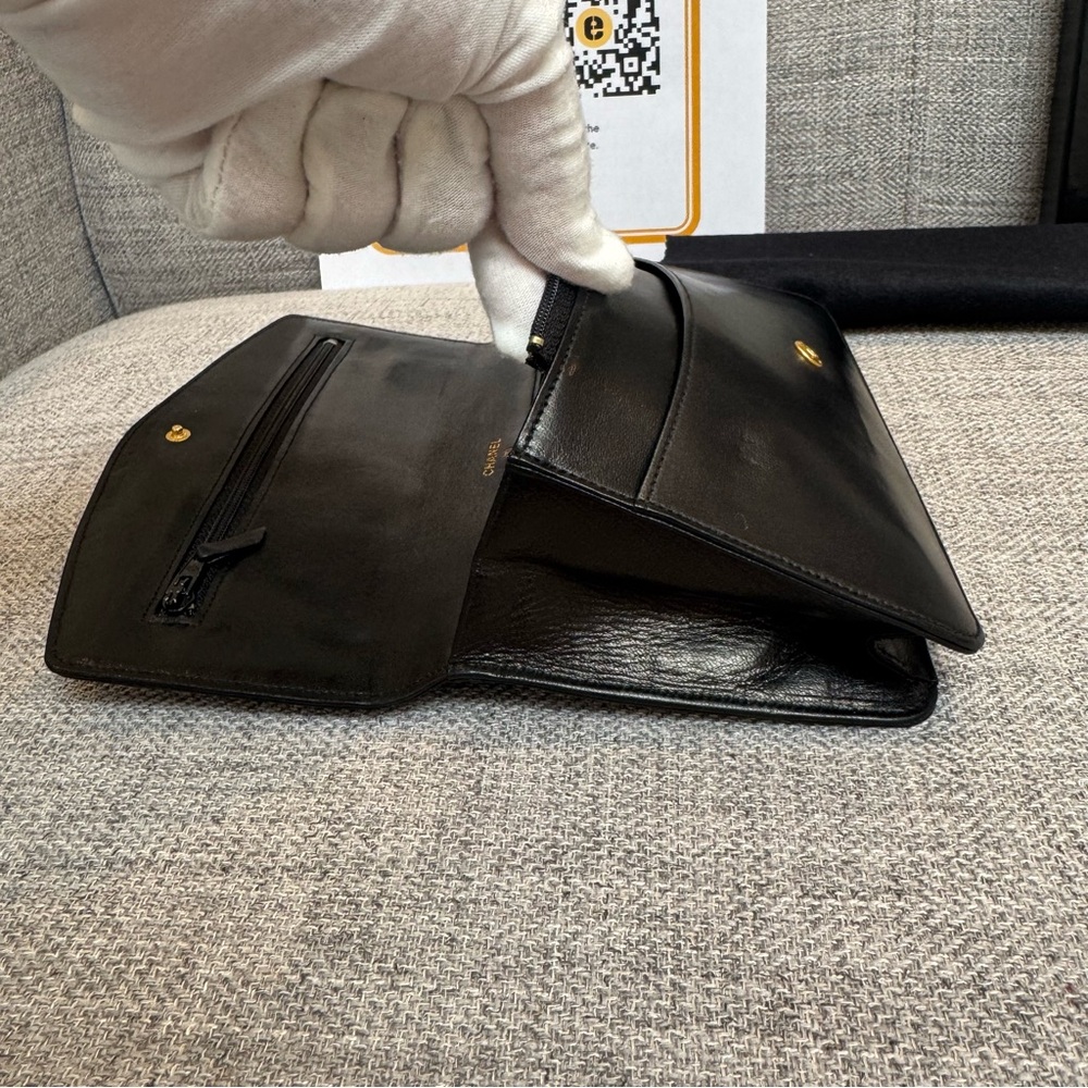 ❌SOLD❌Chanel CC Lambskin Wallet Clutch Black Gold Pristine WOC StyleAuthenticate - Picture 9 of 17